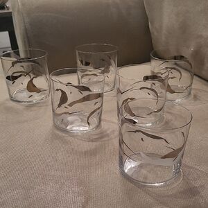 Crate&Barrel Rocks Glasses with Narwhals Set Of 6